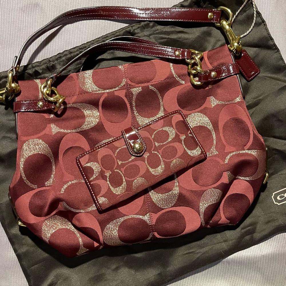 Coach Red Multi Brooke Bag & Wallet